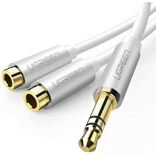 Imagen de Adaptador Ugreen 3.5mm Macho A 2 Hembras Blanco
