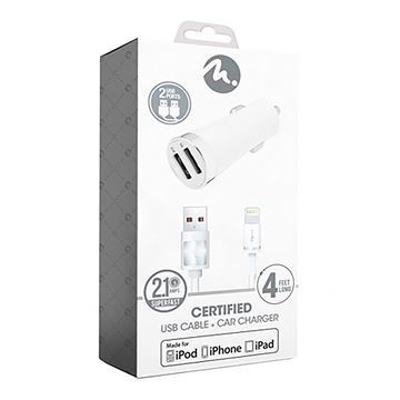 Imagen de Cargador De Auto Fifo Doble Usb 2,1a Cable Lightning Mfi