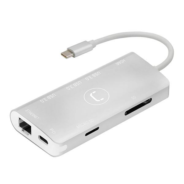 Imagen de Hub Unno Tipo C  8 En 1 Hdmi Rj45 Pd Usb 3.0 Sd Micro Sd